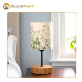 Decorative Wooden Base Table Lamp with Printed Shade – Modern Bedside Light for Home & Office(Bulb Included)
