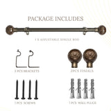 Floral Emboss Ceramic Finial Extendable Curtain Rod Black 19MM (Hardware Included)