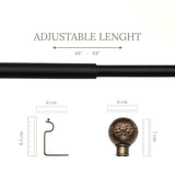 Floral Emboss Ceramic Finial Extendable Curtain Rod Black 19MM (Hardware Included)