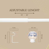 Rococo Ceramic Finial Extendable Curtain Rod White 19MM (Hardware Included)