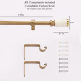 Marble Finial Extendable Curtain Rod Gold 19MM (Hardware Included) - The Decor Mart