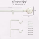 Grey Polka Ceramic Finial Extendable Curtain Rod White 19MM (Hardware Included) - The Decor Mart