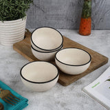 Ceramic Minimal Black Rim Bowls- Set Of 4 - The Decor Mart