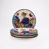 Ceramic Folk Handpainted Quarter Plate- Set of 4 - The Decor Mart