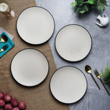 Ceramic Minimal Black Rim Quarter Plate- Set Of 4 - The Decor Mart