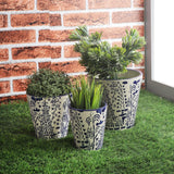 Ceramic Handpainted Planter- Blue (Set of 3) - The Decor Mart