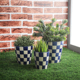 Ceramic Check Planter- Blue (Set of 3) - The Decor Mart