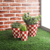 Ceramic Check Planter- Red (Set of 3) - The Decor Mart
