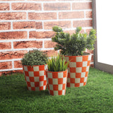 Ceramic Check Planter- Orange (Set of 3) - The Decor Mart