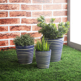 Ceramic Stripe Planter- Blue (Set of 3) - The Decor Mart