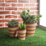 Ceramic Stripe Planter- Red (Set of 3) - The Decor Mart
