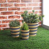 Ceramic Stripe Planter- Yellow (Set of 3 - The Decor Mart