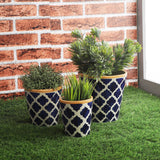 Ceramic Ethnic Planter- Blue (Set of 3) - The Decor Mart