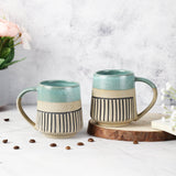 Ceramic Semi-Glazed Groove Mug- Set of 2 (Turquoise) (Medium) - The Decor Mart