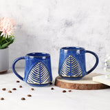 Ceramic Glazed Leaf Mug- Set of 2 (Blue) (Medium) - The Decor Mart