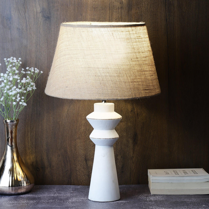 White Minimal Table Lamp With Jute Shade (Bulb Included) - The Decor Mart 