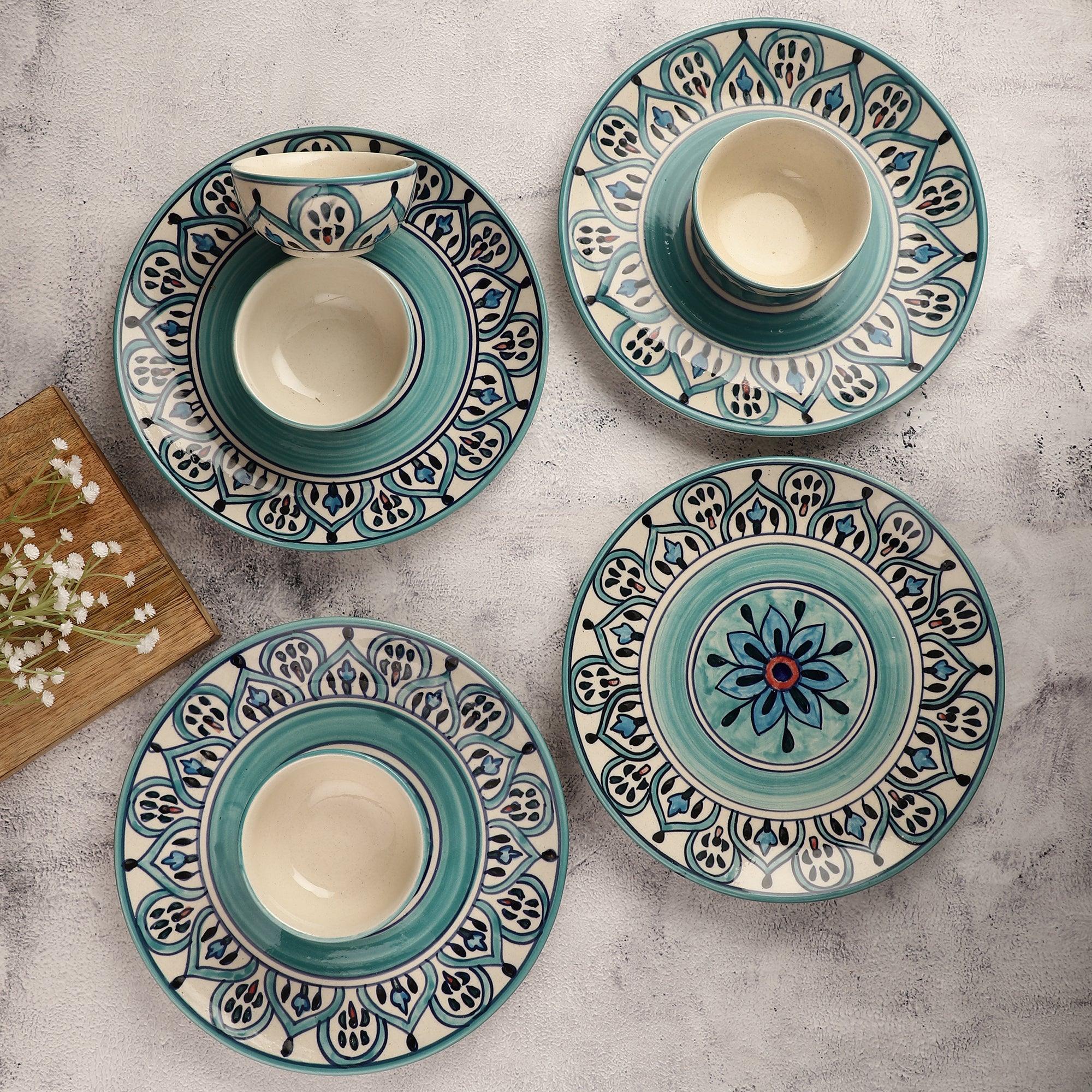 Ceramic Turkish Delite Dinner Plates with Bowls- Set Of