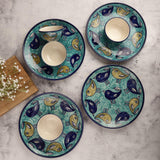 Ceramic Whimsical Birds Dinner Plates With Bowls- Set Of 4 - The Decor Mart