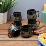 Ceramic Fret Black Mugs- Set of 6 - The Decor Mart