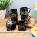 Ceramic Tribal Art Black Mugs Set of 6 - The Decor Mart