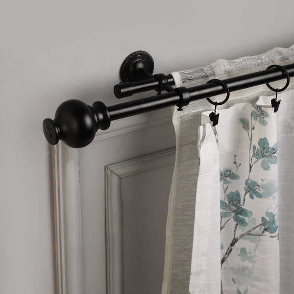 BLACK TYPHO FINIAL EXTENDABLE DOUBLE CURTAIN ROD BLACK 19MM (HARDWARE INCLUDED) - The Decor Mart 