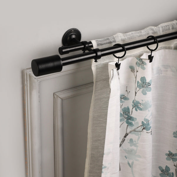 BLACK MATTE FINIAL EXTENDABLE DOUBLE CURTAIN ROD BLACK 19MM (HARDWARE INCLUDED) - The Decor Mart 