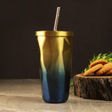 Stainless Steel Diamond SS Tumbler- Gold & Blue - The Decor Mart