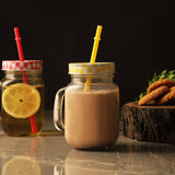 Glass Assorted Mason Jars With Straw- Set Of 6 - The Decor Mart