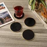 Gold Rim Marble Coaster- Black (Set of 4) - The Decor Mart
