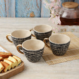 Ceramic B&W Tribal Stripe Cup- Set of 4 - The Decor Mart