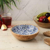 Wooden Small Salad Bowl -Royal Blue Paisley - The Decor Mart