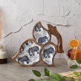 Wooden Tri Leaf Serving Platter - Royal Elephant - The Decor Mart