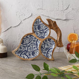 Wooden Tri Leaf Serving Platter - Royal Blue Paisley - The Decor Mart