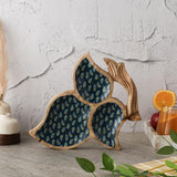 Wooden Tri Leaf Serving Platter- Teal Peacock - The Decor Mart