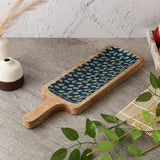 Wooden Paddle Shaped Platter-Teal Peacock Feather - The Decor Mart