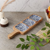 Wooden 3- Part Paddle Platter- Royal Blue Paisley - The Decor Mart