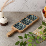 Wooden 3- Part Paddle Platter- Teal Peacock - The Decor Mart