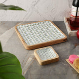Wooden Square Dip Bowl Platter- White Peacock - The Decor Mart