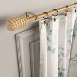 Drum Cane Wrap Finial Extendable Single Curtain Rod Beige 19MM (Hardware Included) - The Decor Mart 