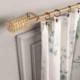 Drum Cane Wrap Finial Extendable Single Curtain Rod Beige 19MM (Hardware Included) - The Decor Mart