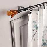 Brown Tulip Finial Extendable Curtain Rod Black 19MM (Hardware Included) - The Decor Mart