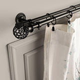 Metal Mesh Finial Extendable Double Curtain Rod Black 19MM (Hardware Included) - The Decor Mart