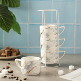 White Marble Textured Cup Set Of 4 - The Decor Mart