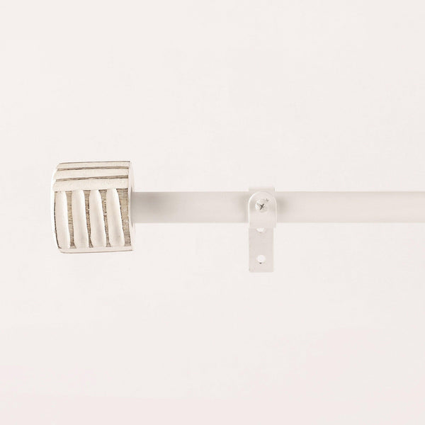 Linear White Distressed Finial Extendable Single Curtain Rod White 19MM (Hardware Included) - The Decor Mart 