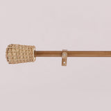 White Distressed Cane Wrap Finial Extendable Single Curtain Rod Beige 19MM (Hardware Included) - The Decor Mart