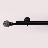 Metal Mesh Finial Extendable Double Curtain Rod Black 19MM (Hardware Included) - The Decor Mart