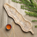 Wooden Leaf Platter Distressed White - The Decor Mart