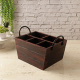 Wooden Cutlery Caddy(Big)- Burnt Wood - The Decor Mart