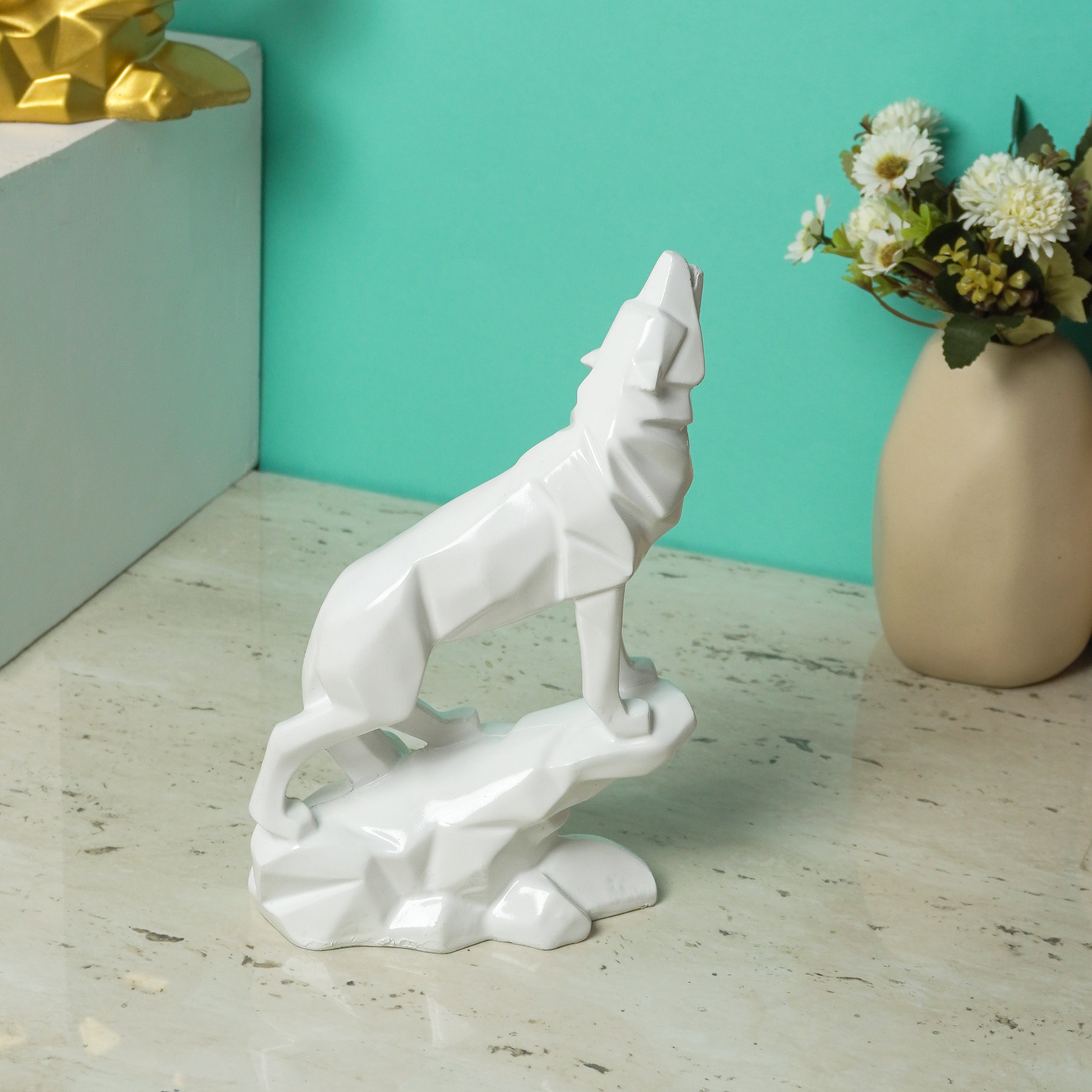 Modern Art Geometric White Wolf Statue The Decor Mart