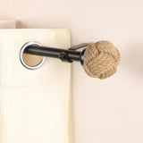 Jute Spool Finial Extendable Curtain Rod Black 25MM (Hardware Included) - The Decor Mart